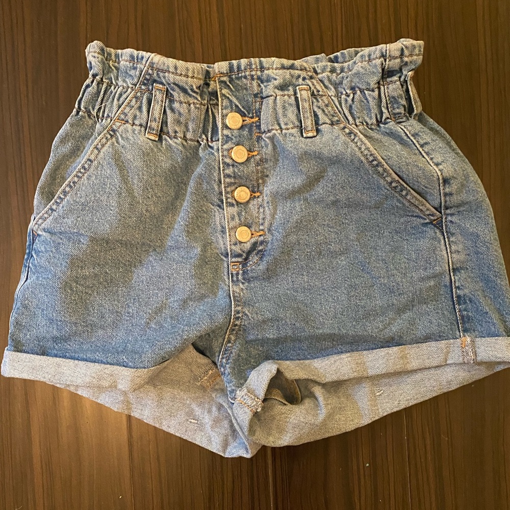 Topshop Paper Bag Waist Jean Shorts